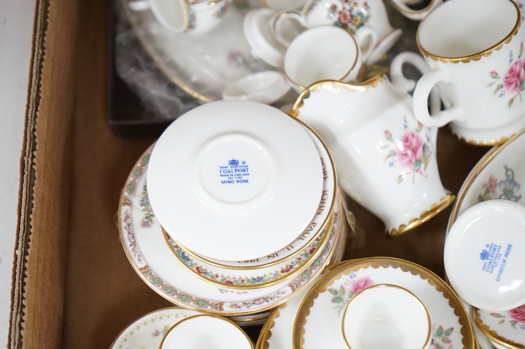 A large collection of Wedgwood and Coalport miniature tea wares, largest piece 24cm wide